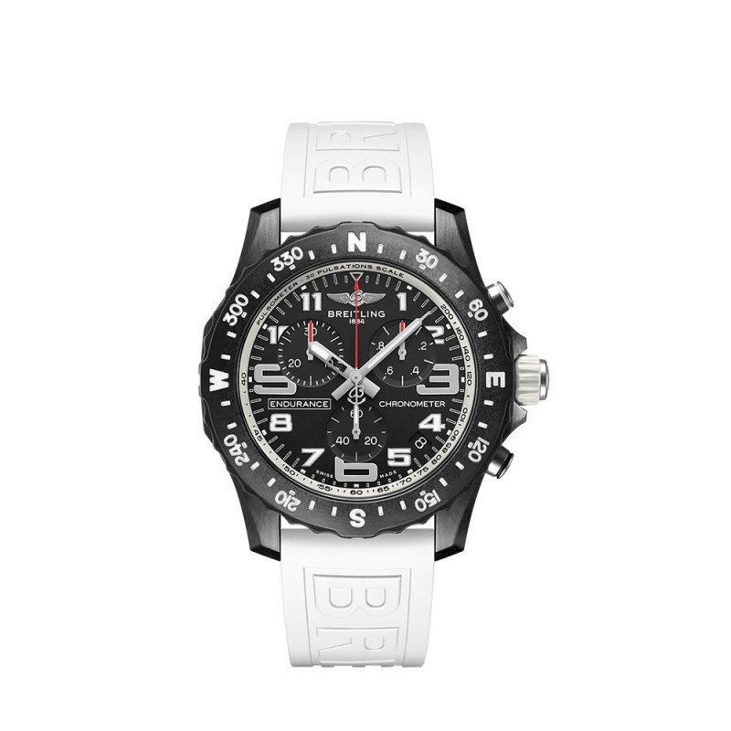 Montre Breitling Endurance Pro SuperQuartz cadran noir bracelet caoutchouc blanc 44mm