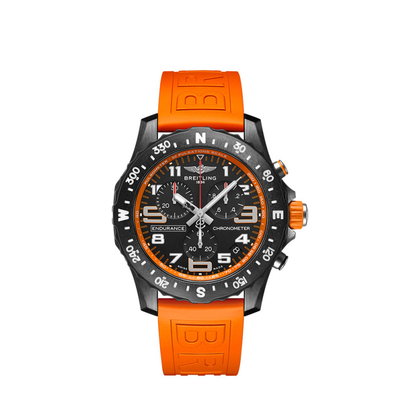 Montre Breitling Endurance Pro SuperQuartz cadran noir bracelet caoutchouc orange 44mm