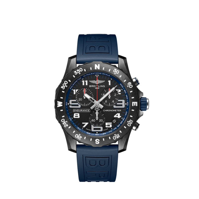Montre Breitling Endurance Pro SuperQuartz cadran noir bracelet caoutchouc bleu 44mm