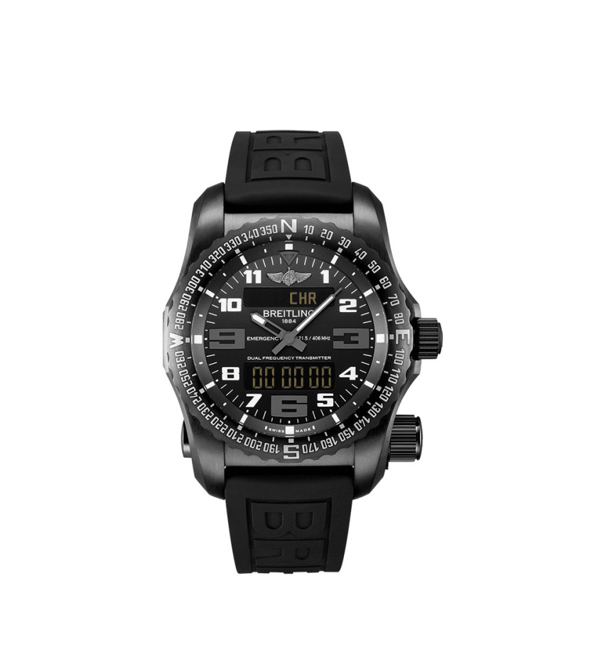 Montre Breitling Emergency SuperQuartz™ cadran noir bracelet caoutchouc noir 51mm