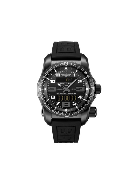 Montre Breitling Emergency SuperQuartz™ cadran noir bracelet caoutchouc noir 51mm