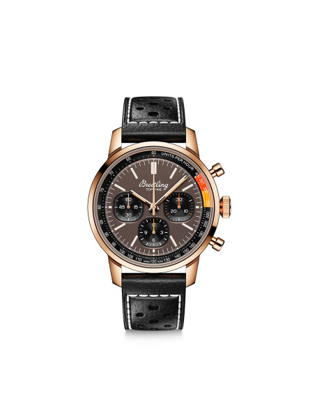 Montre Breitling Top Time B01 automatique cadran bronze bracelet en cuir de veau noir perforé 41mm
