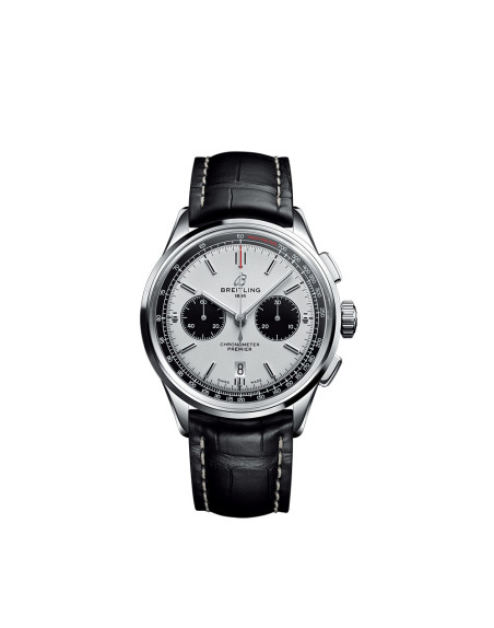 Montre Breitling Premier B01 Chronograph automatique cadran blanc bracelet en cuir d'alligator noir 42mm