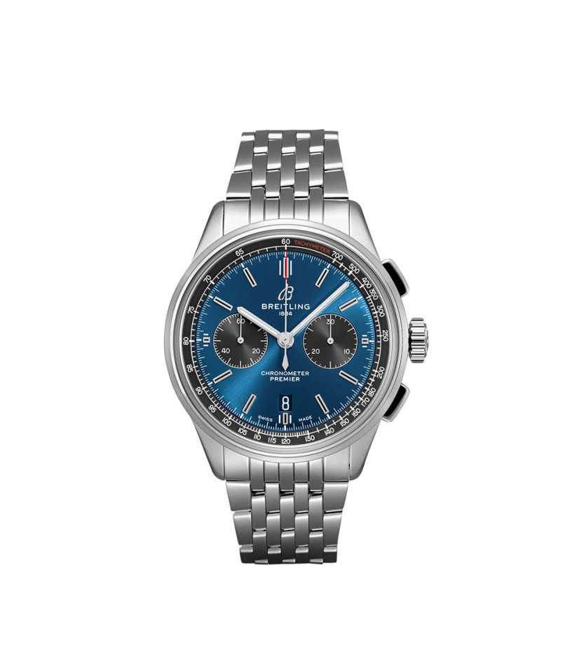 Montre Breitling Premier B01 Chronograph automatique cadran bleu bracelet acier 42mm