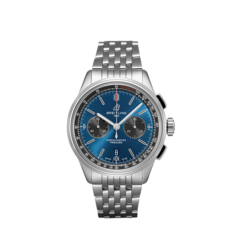 Montre Breitling Premier B01 Chronograph automatique cadran bleu bracelet acier 42mm