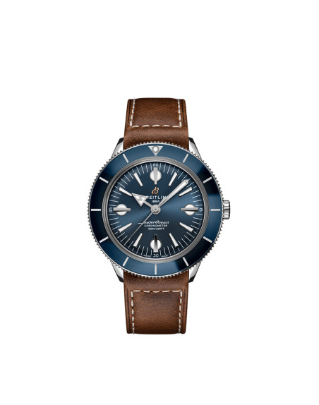 Montre Breitling Superocean Heritage 57 automatique cadran bleu bracelet cuir brun 42mm