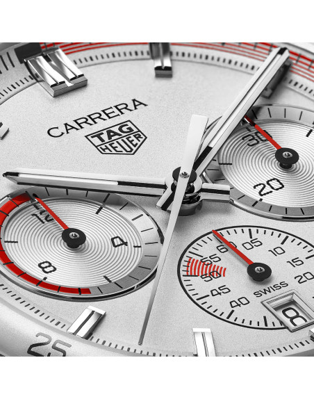 Montre TAG Heuer Carrera Chronosprint X Porsche Chronographe Automatique Cadran argenté Bracelet cuir 42 mm