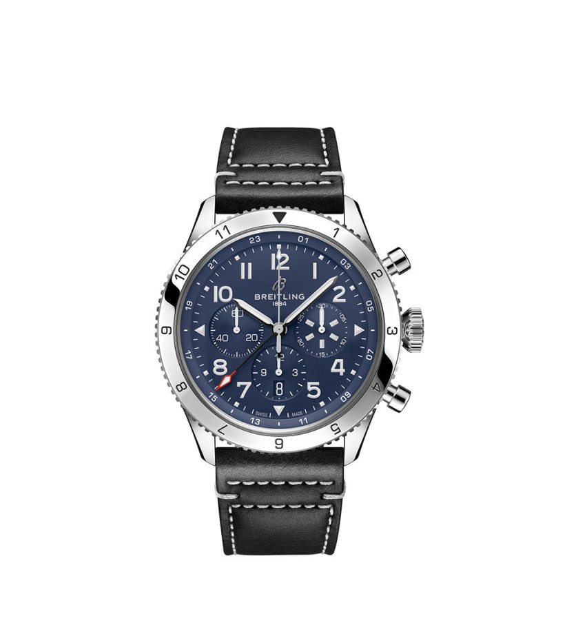 Montre Breitling Super AVI B04 Chronograph GMT Tribute to Vought F4U Corsair cadran bleu bracelet cuir de veau noir 46mm