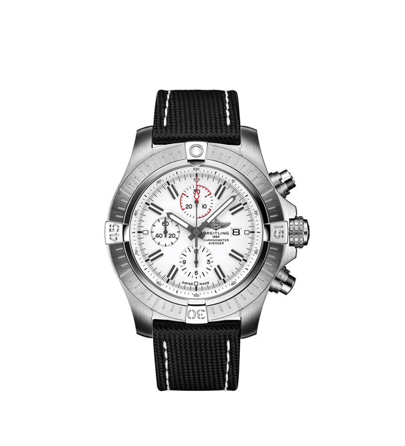 Montre Breitling Super Avenger Chronograph cadran blanc bracelet en cuir de veau anthracite 48mm
