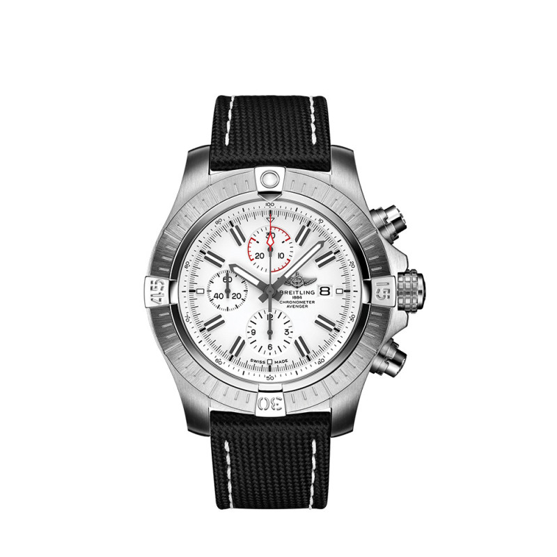 Montre Breitling Super Avenger Chronograph cadran blanc bracelet en cuir de veau anthracite 48mm