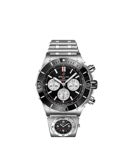Montre Breitling Super Chronomat B01 automatique cadran noir bracelet rouleaux acier 44mm
