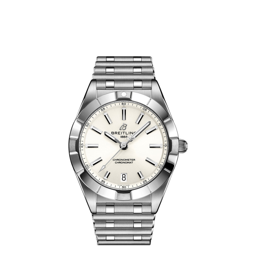 Montre Breitling Chronomat Lady SuperQuartz cadran blanc bracelet rouleaux acier 32mm