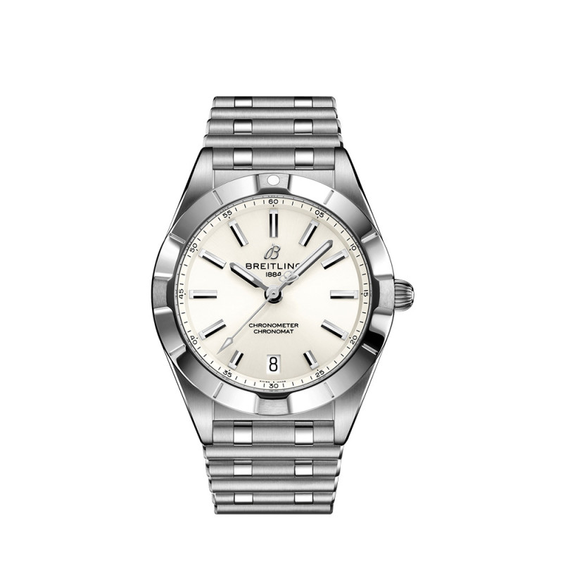 Montre Breitling Chronomat Lady SuperQuartz cadran blanc bracelet rouleaux acier 32mm