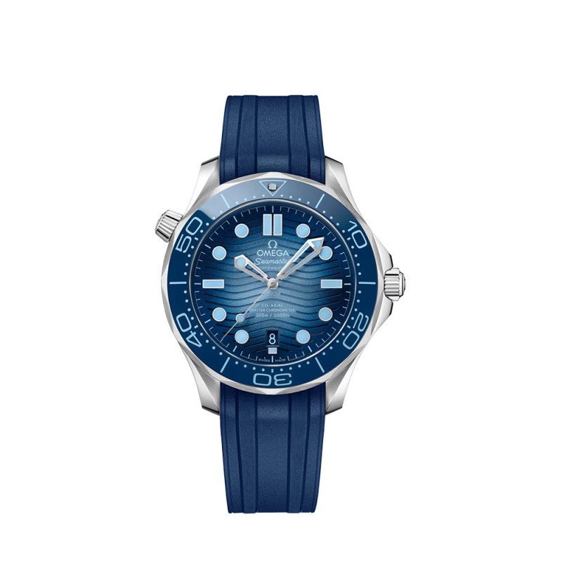 Montre Omega Seamaster Diver 300M Co-Axial Master Chronometer automatique cadran bleu bracelet caoutchouc bleu 42mm