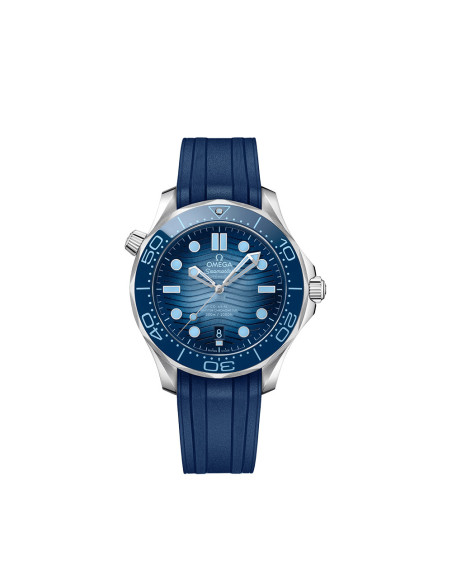 Montre Omega Seamaster Diver 300M Co-Axial Master Chronometer automatique cadran bleu bracelet caoutchouc bleu 42mm