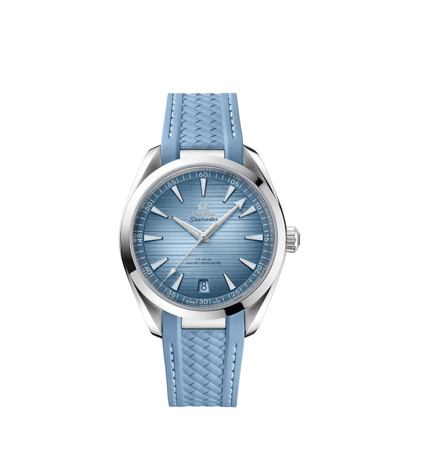 Montre Omega Seamaster Aqua Terra 150M Co-Axial Master Chronometer automatique cadran bleu bracelet caoutchouc bleu 41mm