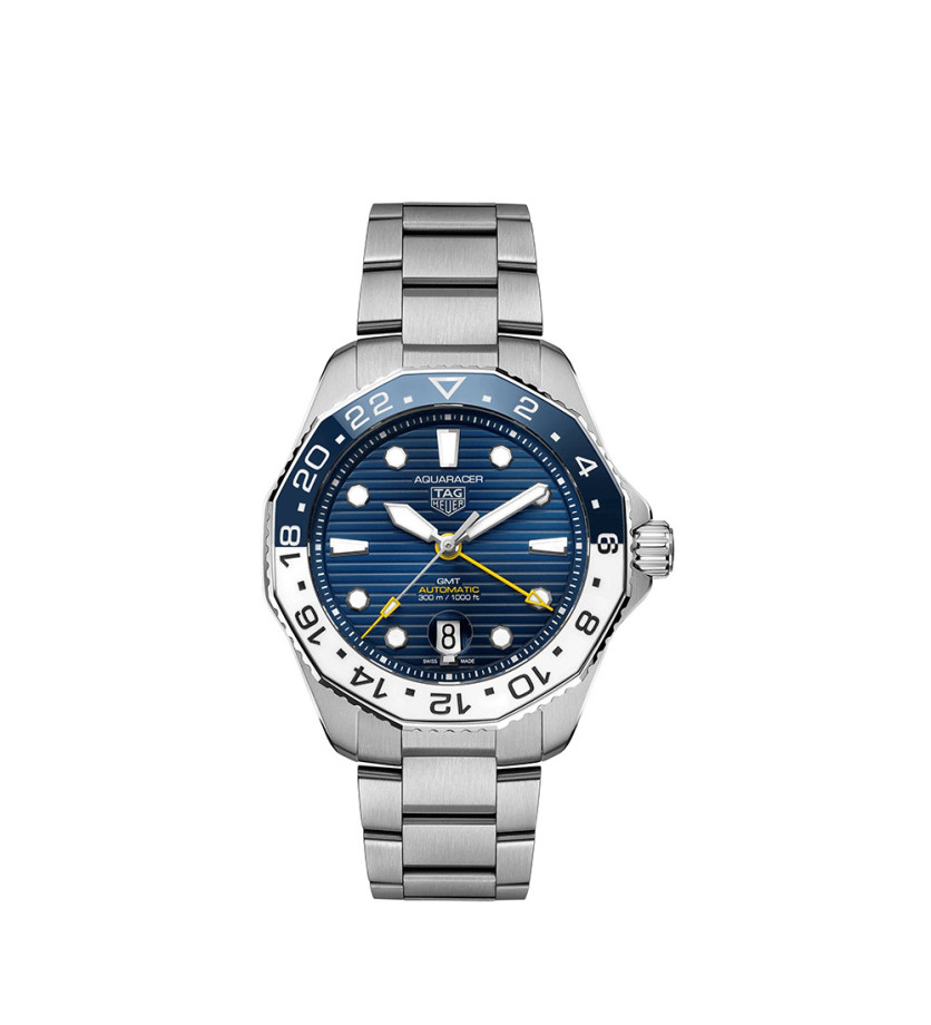TAG Heuer Aquaracer Professional 300 GMT boîtier et bracelet en acier, cadran bleu 43 mm