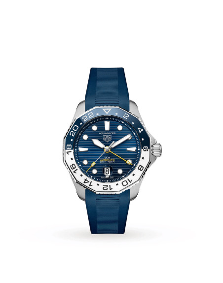 Montre automatique TAG Heuer Aquaracer Professional 300 GMT Boîtier en acier, cadran bleu, bracelet en caoutchouc 43 mm