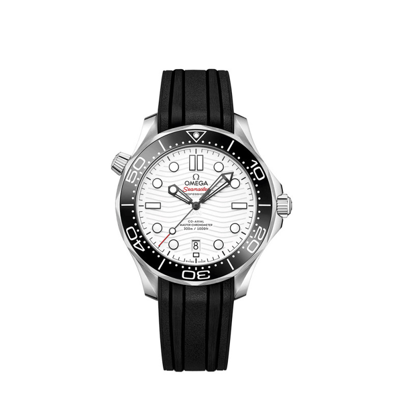Montre Omega Seamaster Diver 300M Co-Axial Master Chronometer automatique cadran blanc bracelet caoutchouc noir 42mm