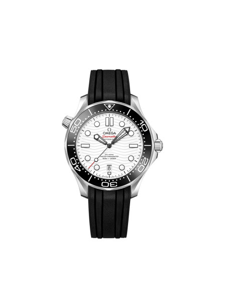 Montre Omega Seamaster Diver 300M Co-Axial Master Chronometer automatique cadran blanc bracelet caoutchouc noir 42mm