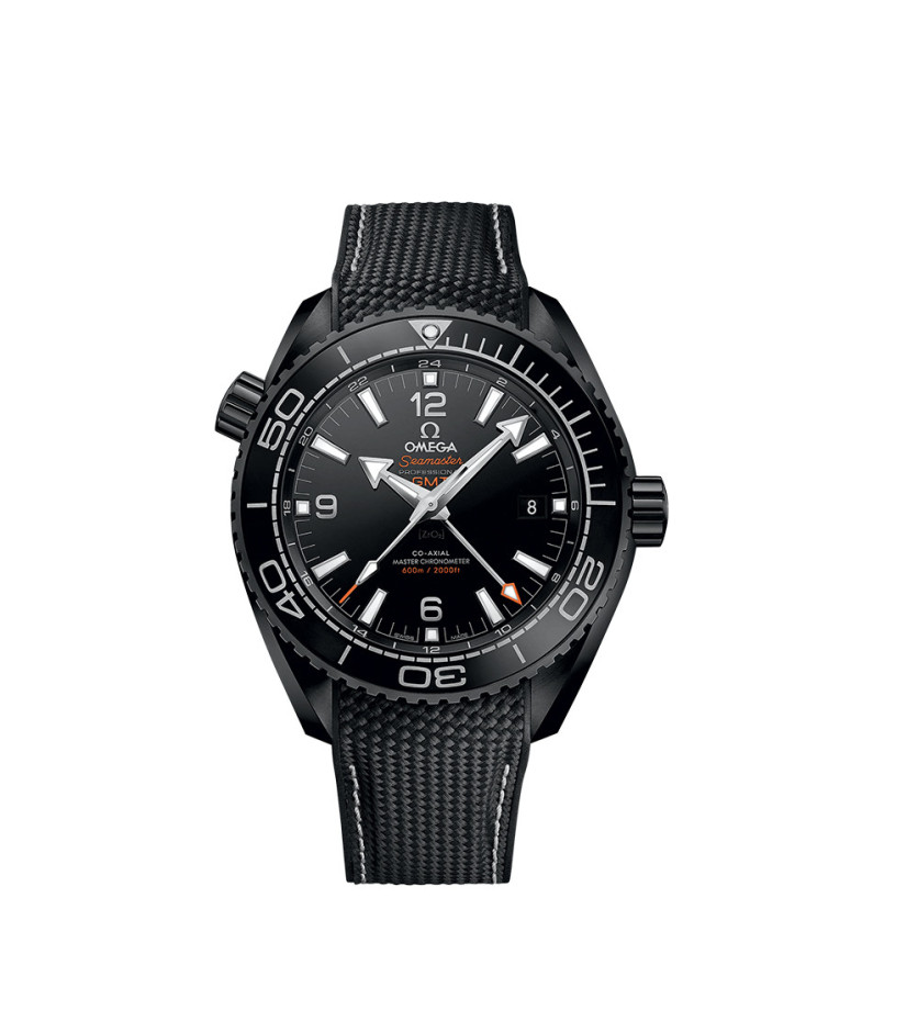 Montre Omega Seamaster Planet Ocean 600M GMT "Deep Black" automatique cadran noir bracelet caoutchouc noir 45,5mm 45,5 mm