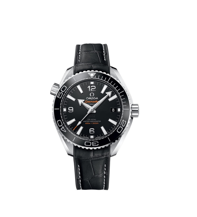 Montre Omega Seamaster Planet Ocean 600M automatique cadran noir bracelet en cuir doublé de caoutchouc noir 39,5mm
