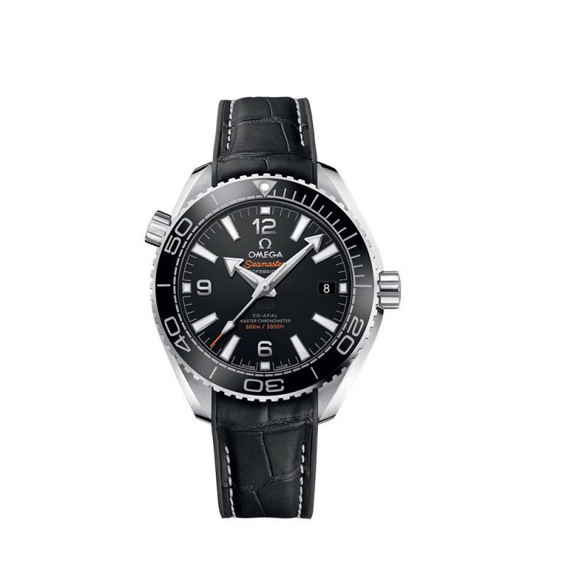 Montre Omega Seamaster Planet Ocean 600M automatique cadran noir bracelet en cuir doublé de caoutchouc noir 39,5mm