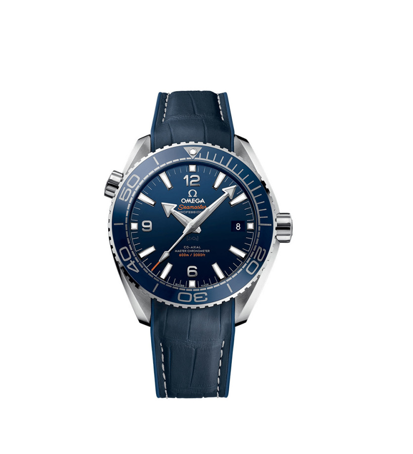 Montre Omega Seamaster Planet Ocean 600M automatique cadran bleu bracelet en cuir doublé de caoutchouc bleu 43,5mm