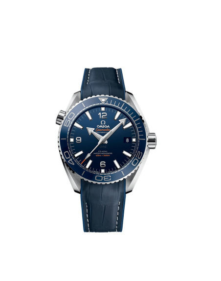 Montre Omega Seamaster Planet Ocean 600M automatique cadran bleu bracelet en cuir doublé de caoutchouc bleu 43,5mm
