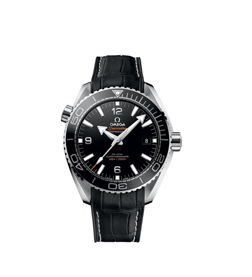 Montre Omega Seamaster Planet Ocean 600M automatique cadran noir bracelet en cuir doublé de caoutchouc noir 43,5mm