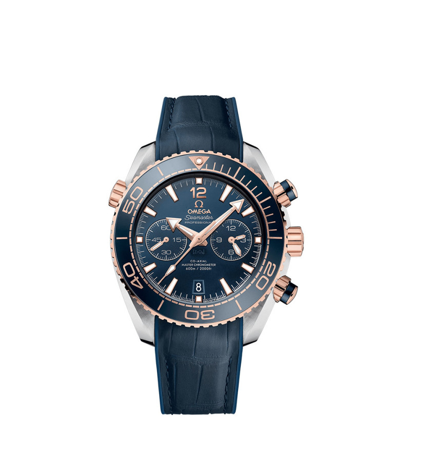 Montre Omega Seamaster Planet Ocean 600M Chronographe cadran bleu bracelet cuir doublé de caoutchouc bleu 45,5mm