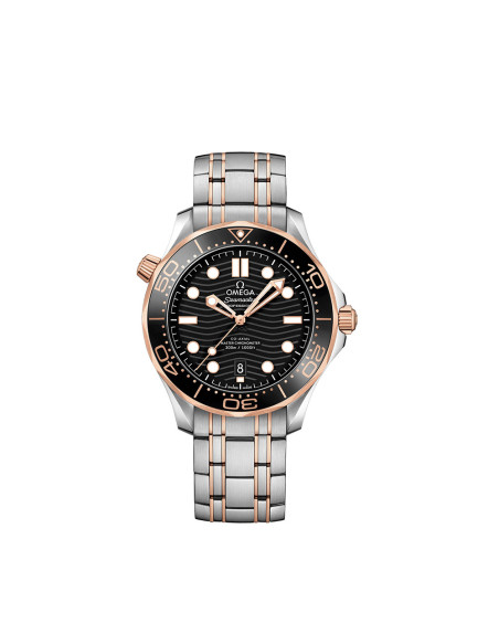 Montre Omega Seamaster Diver 300M Co-Axial Master Chronometer automatique cadran noir bracelet acier et Or Sedna 42mm