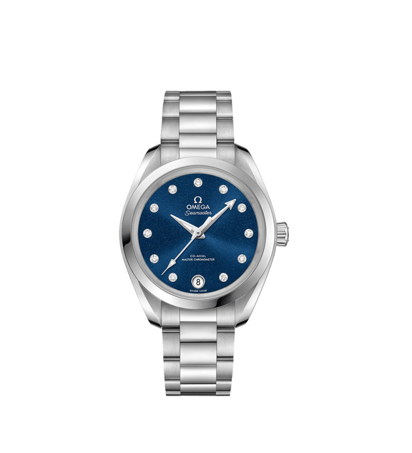 Montre Omega Seamaster Aqua Terra 150M automatique cadran bleu index diamants bracelet acier 34mm