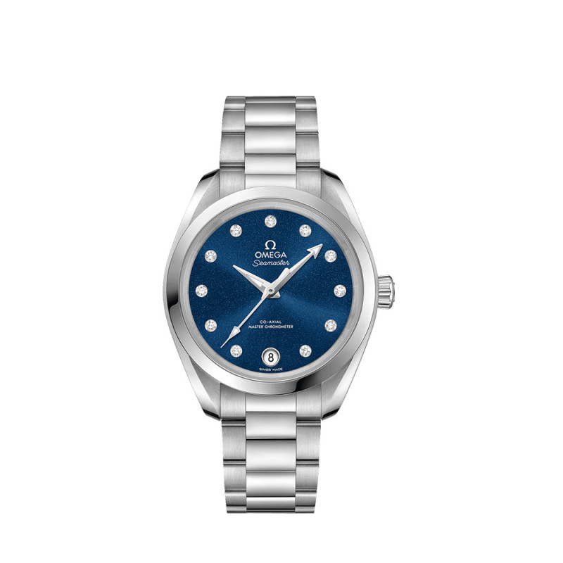 Montre Omega Seamaster Aqua Terra 150M automatique cadran bleu index diamants bracelet acier 34mm