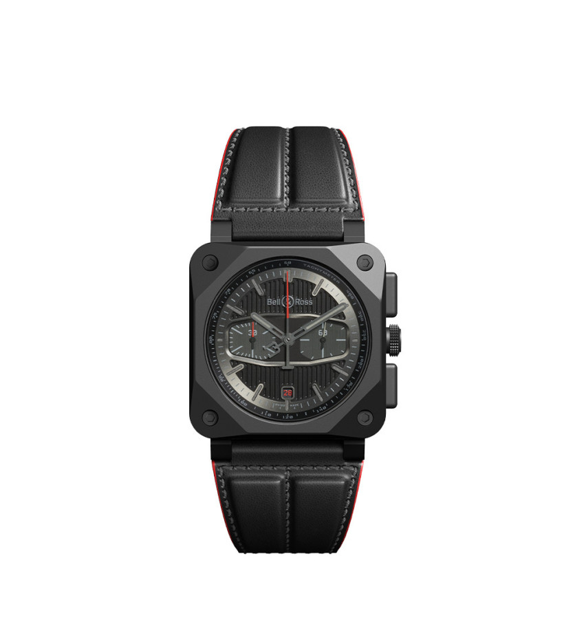 Montre Bell & Ross BR 03-94 Blacktrack édition limitée chronographe céramique cadran noir bracelet cuir 42 mm