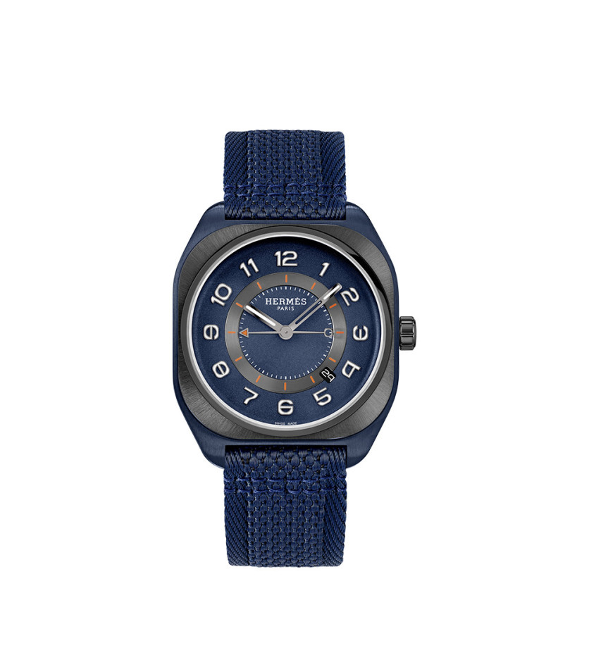 Montre Hermès H08 Titane Blue Edition automatique titane cadran bleu bracelet sangle bleu 42mm