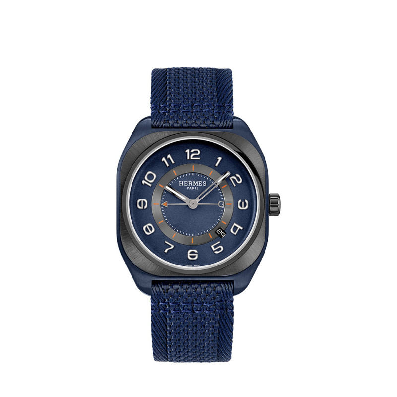 Montre Hermès H08 Titane Blue Edition automatique titane cadran bleu bracelet sangle bleu 42mm