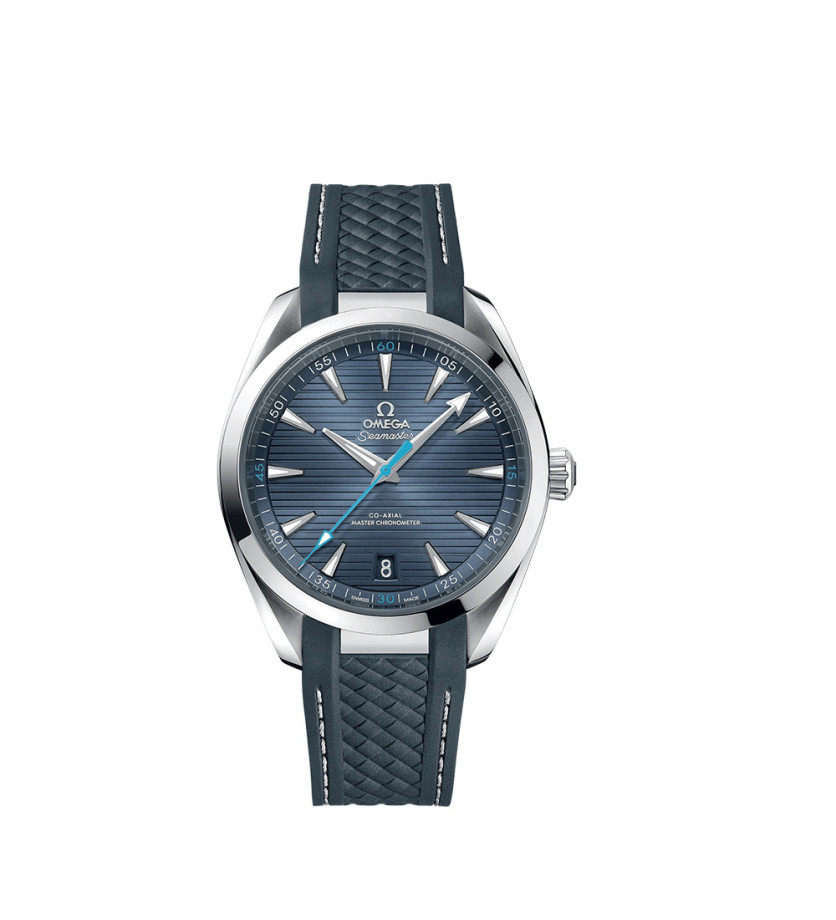 Montre Omega Seamaster Aqua Terra 150M automatique cadran bleu bracelet caoutchouc gris 41mm