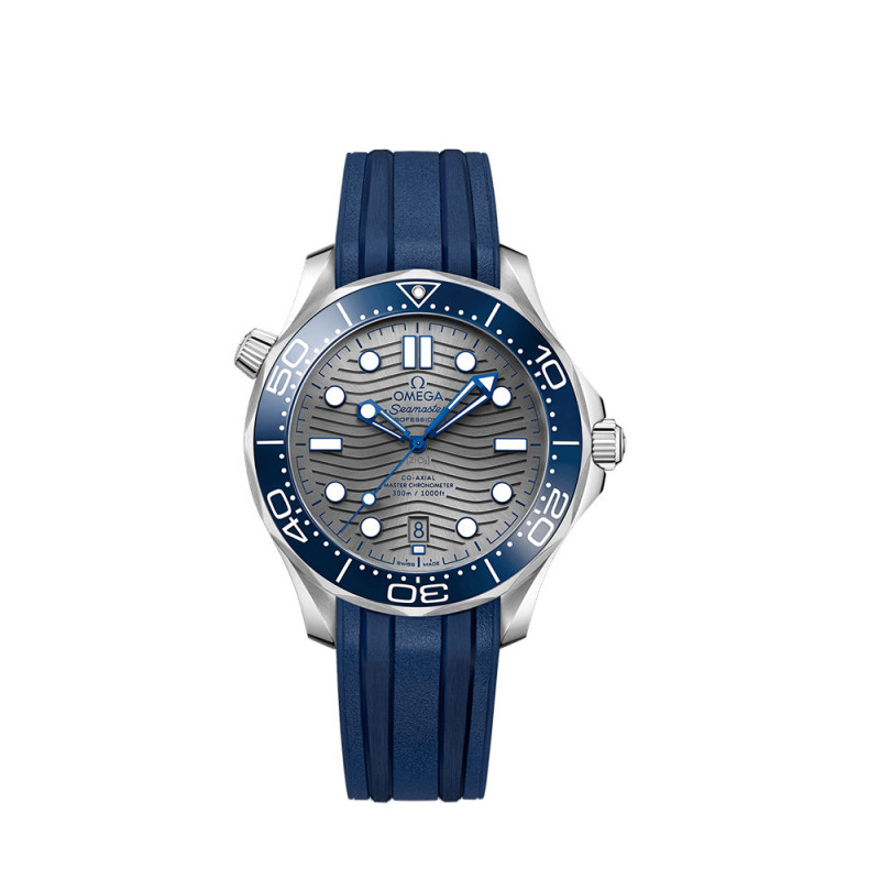 Montre Omega Seamaster Diver 300M automatique cadran gris bracelet caoutchouc bleu 42mm