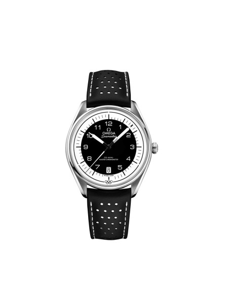Montre Omega Seamaster Chronométreur Officiel des Jeux Olympiques cadran noir bracelet cuir de veau noir perforé 39,5mm