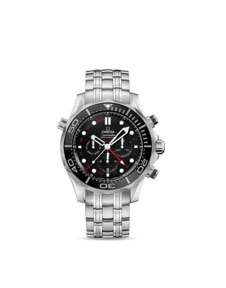 Montre Omega Seamaster Diver 300m Chronographe GMT automatique cadran noir bracelet acier 44mm
