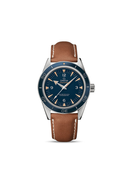 Montre Omega Seamaster 300 automatique cadran bleu bracelet en cuir de veau brun 41mm