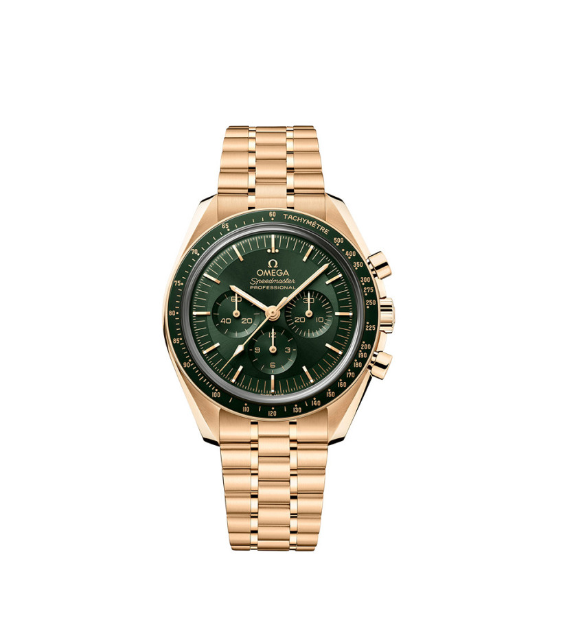 Montre Omega Speedmaster Moonwatch Professional Chronographe manuel cadran vert bracelet Or Moonshine™ 42mm