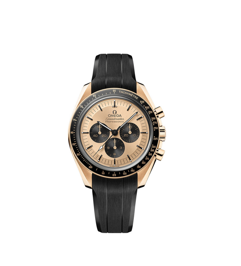 Montre Omega Speedmaster Moonwatch Professional Chronographe manuel cadran jaune bracelet caoutchouc noir 42mm
