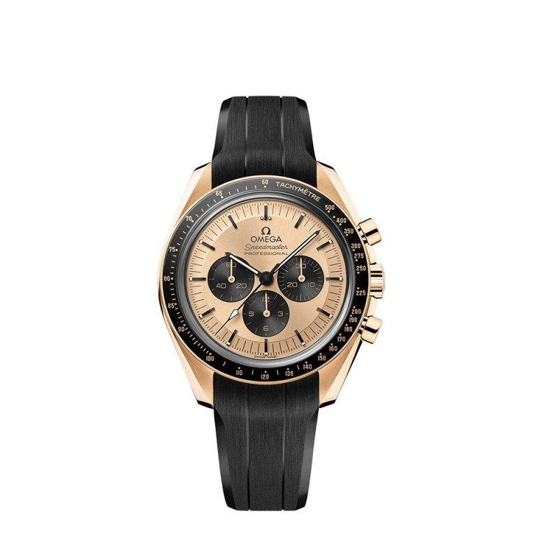 Montre Omega Speedmaster Moonwatch Professional Chronographe manuel cadran jaune bracelet caoutchouc noir 42mm