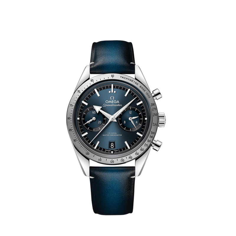 Montre Omega Speedmaster '57 Chronographe manuel cadran bleu bracelet en cuir de veau bleu 40,5mm