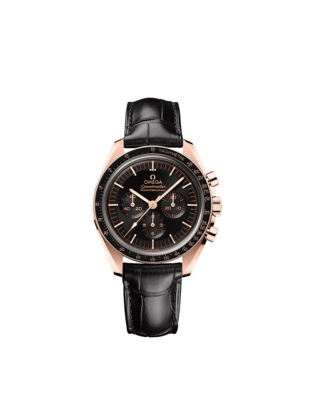 Montre Omega Speedmaster Moonwatch Professional Chronographe à remontage manuel cadran noir bracelet cuir d'alligator noir 42mm