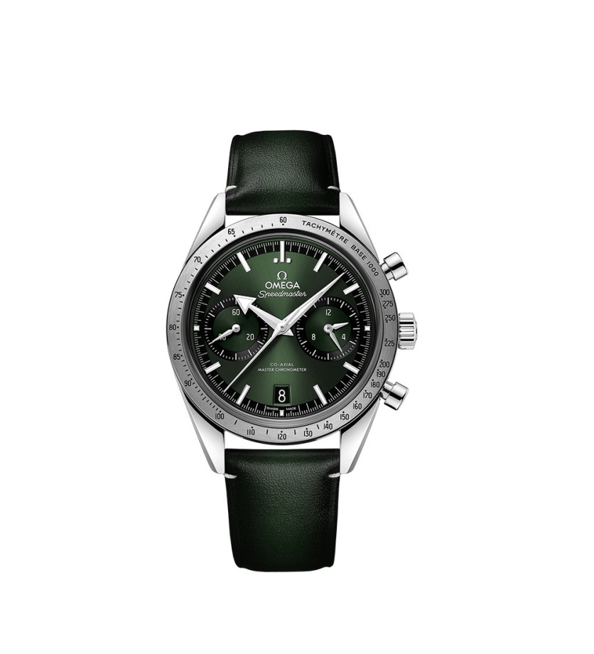 Montre Omega Speedmaster '57 Chronographe à remontage manuel cadran vert bracelet cuir de veau vert 40,5mm