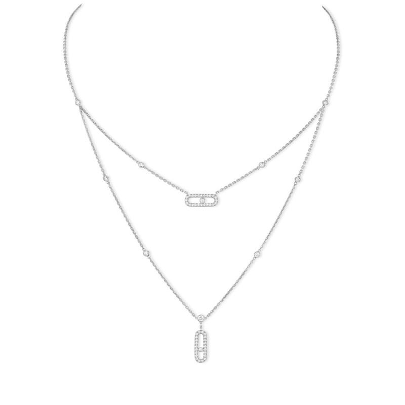 Collier Messika Move Uno 2 rangs or blanc diamants