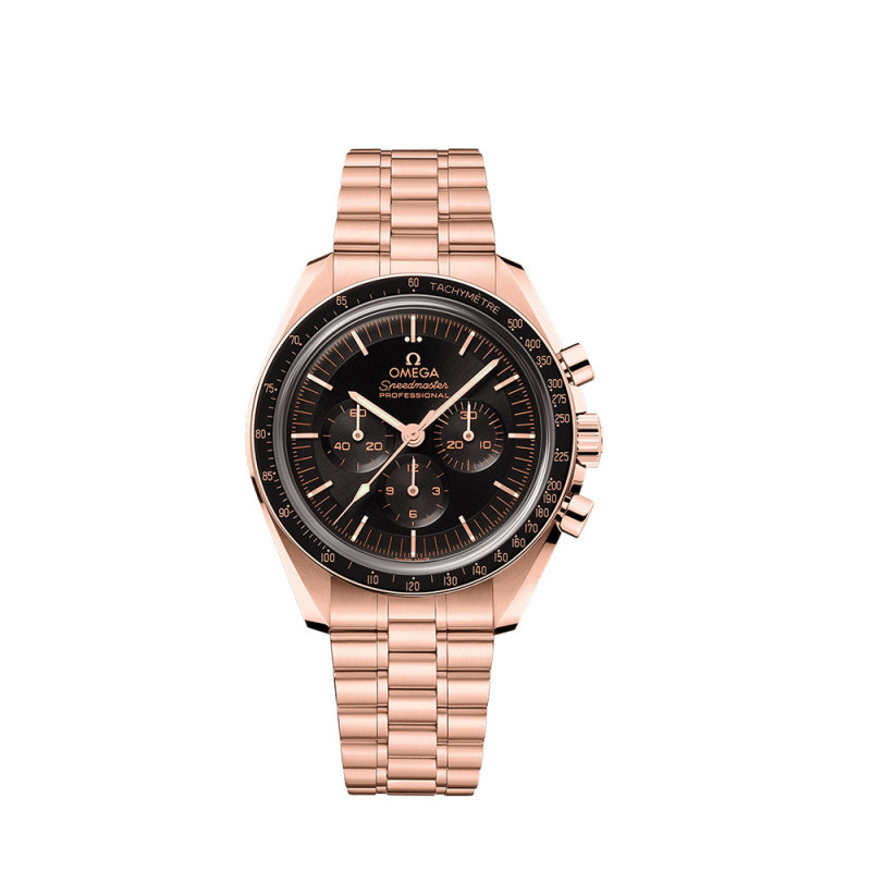 Montre Omega Speedmaster Moonwatch Professional Chronographe manuel cadran noir bracelet en Or Sedna 42mm